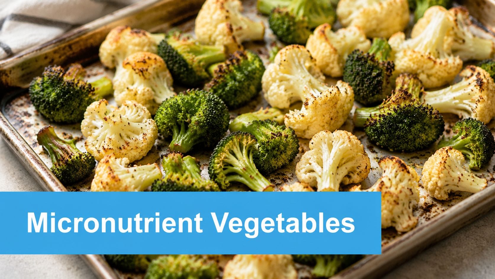 A sheet pan filled with roasted broccoli florets and cauliflower pieces seasoned and ready to eat.