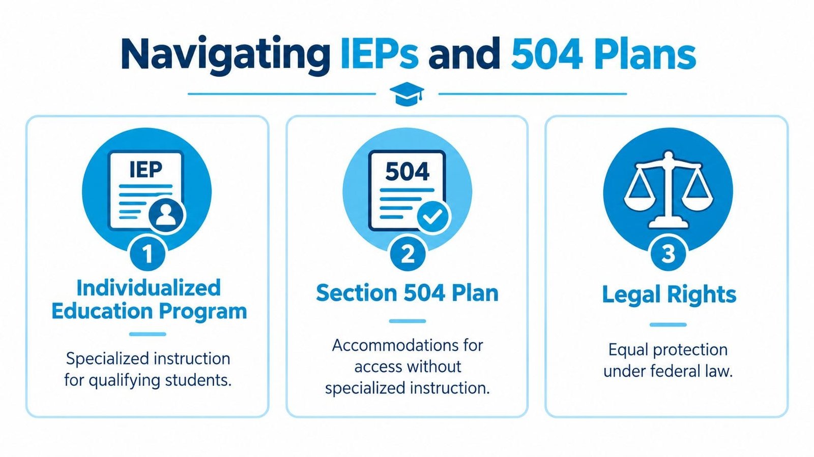 An educational infographic explaining the differences between an Individualized Education Program and a Section 504 plan.